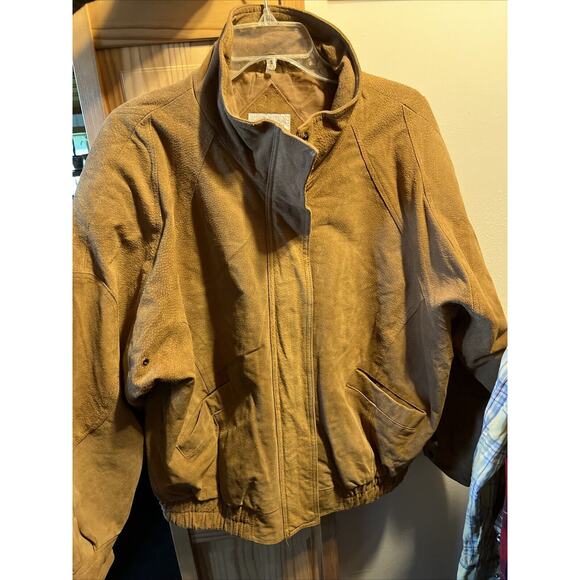 Casual Club VTG Men’s Large Brown Suede Leather Long Sleeve Zip Jacket Outdoor - Picture 12 of 12